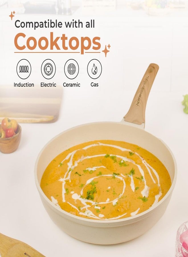 هوم إسنشالز مقلاة هوم إسينشالز مايفان ستون غير لاصقة مع غطاء، 28 سم، 3 لتر | طلاء غير لاصق من 5 طبقات | قاعدة مناسبة للطهي بالحث | آمنة للغسل في غسالة الأطباق | أواني طهي من الحجر الطبي | مثالية للبيض، والقلي السريع، والمزيد - Image 2